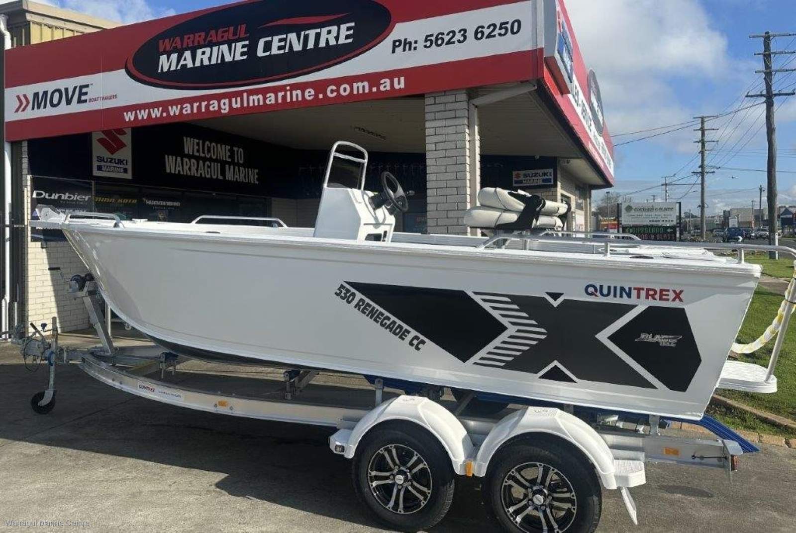 Quintrex 530 Renegade Centre Console | Suzuki DF115 | Quintrex 1850kg Alloy I-Beam tandem axle trailer