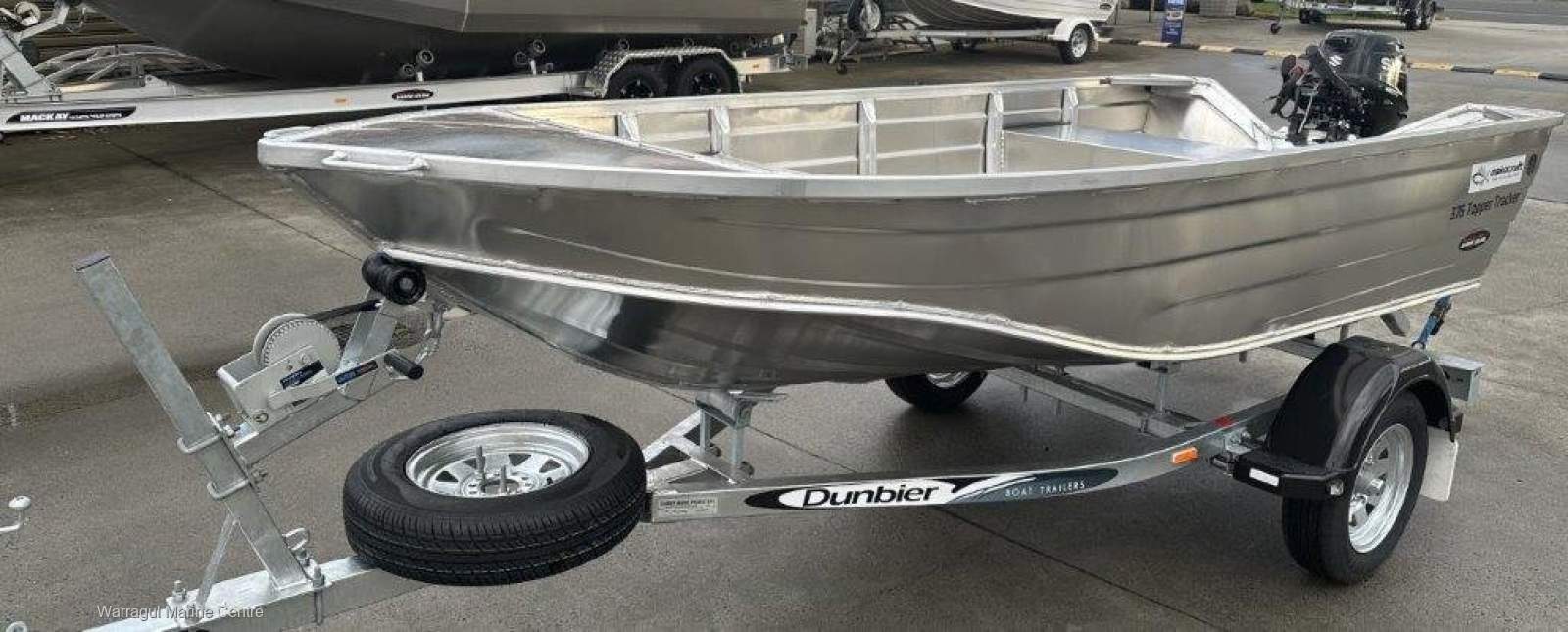 Makocraft 376 Topper Tracker | Suzuki DF15 Tiller | Dunbier trailer with spare wheel